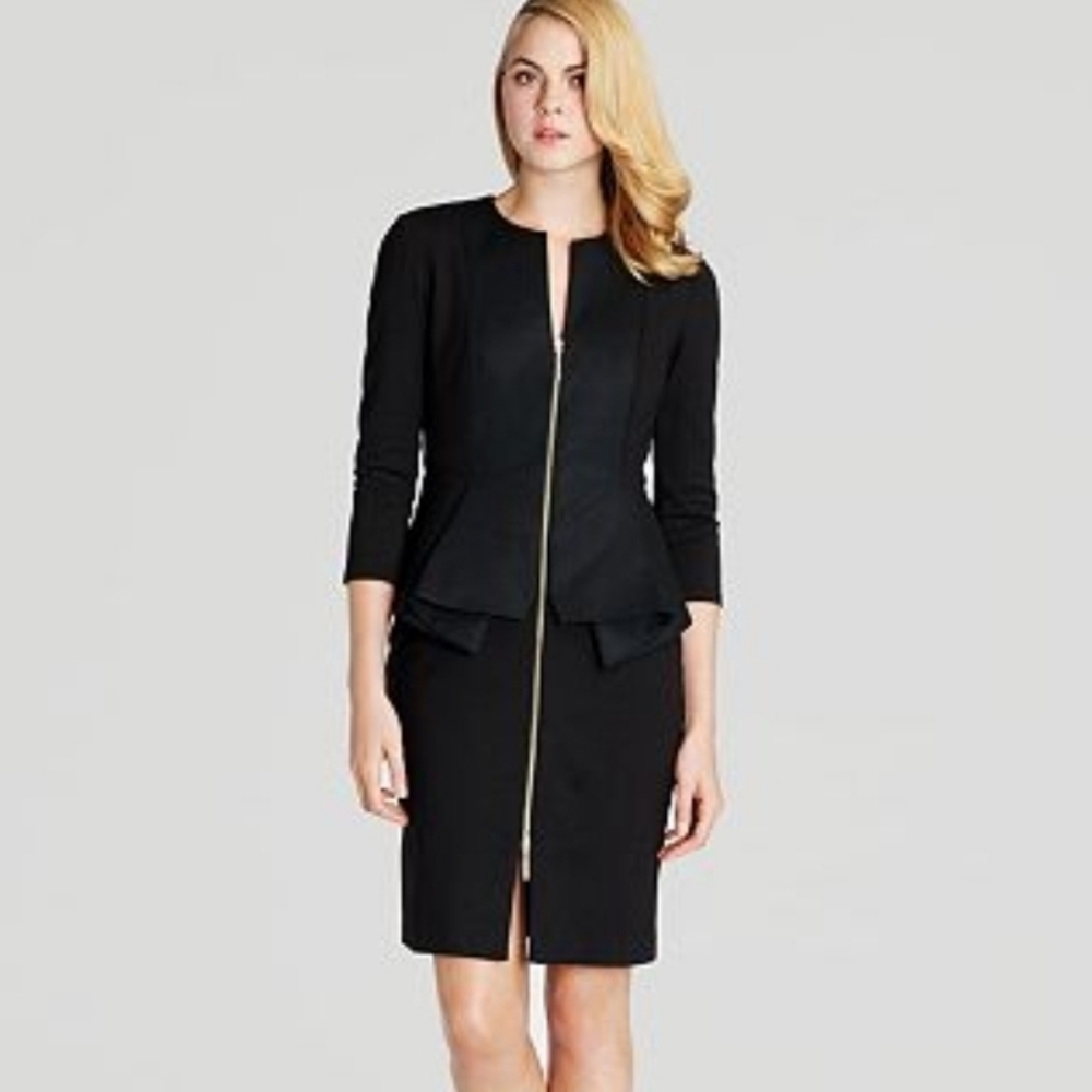 TED BAKER Black 'Jamtye' Structured Zip Dress SZ 0 2 XS Peplum Black